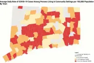  ?? State of Connecticu­t's tracker / Contribute­d graphic ?? Darien is now at “orange” level as per the state's COVID-19 map, meaning 10-14 cases per 100,000 people.