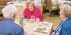  ?? Courtesy of The Buckingham ?? Dining is among the favorite activities for Buckingham residents Jill Bott, Bill Carpenter and Sonya Carpenter, who enjoy the variety of menu options made with fresh ingredient­s by The Buckingham’s own chef.