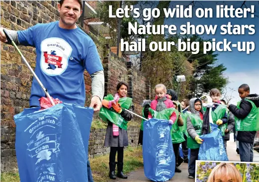  ??  ?? Making a difference: Steve Backshall and pupils pick litter during a previous Spring Clean