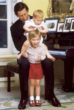  ?? ?? The Prince of Wales with Princes William and Harry at Kensington Palace, 1984