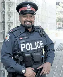  ?? TORONTO POLICE SERVICE HANDOUT/THE CANADIAN PRESS ?? Toronto Police Const. Niran Jeyanesan is pictured on Tuesday. The officer, who purchased a shirt and tie for an alleged shoplifter after learning the young man needed the clothing items for an upcoming job interview, said that he wanted to show...