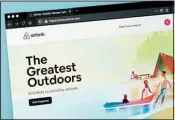  ?? ?? Airbnb’s website is displayed on a web browser on May 8, 2021, in Washington. Airbnb reported a record $1.21 billion profit for the third quarter as bookings and average daily rates increased, the company said Tuesday, Nov. 1. (AP)