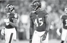  ?? NICK WASS/AP ?? Ravens linebacker Jaylon Ferguson looks on between plays during a preseason game against the Jaguars on Thursday.