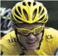  ?? PASCAL GUYOT/AFP/GETTY IMAGES ?? Race leader Chris Froome had to swerve off the road after Alberto Contador crashed on Tuesday.