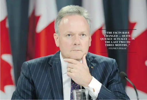  ?? ADRIAN WYLD/The Canadian Press ?? Bank of Canada Governor Stephen Poloz cut the central bank’s trendsetti­ng interest rate by 25 basis points for the second time this year on Wednesday.