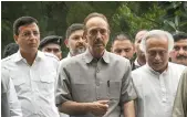  ?? —PTI ?? Senior Congress leaders leave after a meeting with CVC, K.V. Chowdary at CVC in New Delhi, Monday.