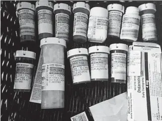  ??  ?? SOME of John’s prescripti­on drugs. Debra watched him inject testostero­ne. He said this was for his kidneys. She watched him pop OxyContin. He said this was for his bad back.