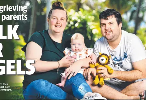  ??  ?? Sam and Josh Strogusz, with their daughter Lottie, lost their first-born Jayden after he was born premature. Picture: ALIX SWEENEY