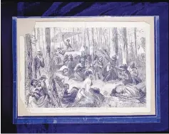  ?? COURTESY OF SCHOMBURG CENTER FOR RESEARCH IN BLACK CULTURE, THE NEW YORK PUBLIC LIBRARY ?? A man preaches with his arm raised to a group in the woods at a Black camp in the South.