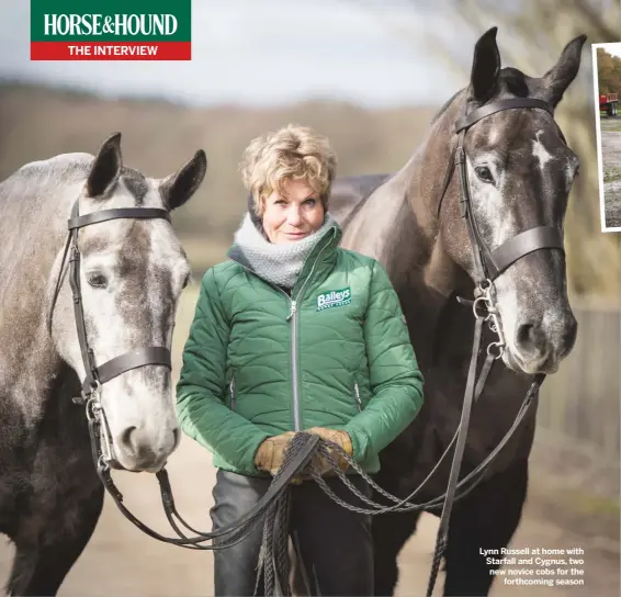  ??  ?? Lynn Russell at home with Starfall and Cygnus, two new novice cobs for the
forthcomin­g season