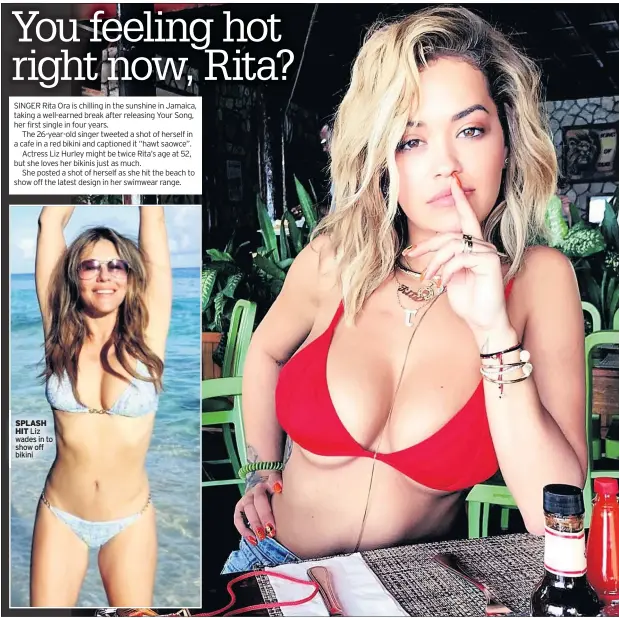  ??  ?? SPLASH HIT Liz wades in to show off bikini