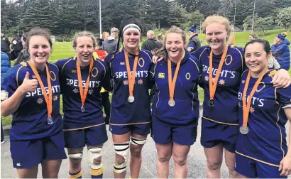  ?? PHOTO: SUPPLIED ?? Qpecial spirit . . . Farah Nalmer Cup championsh­ip runnerup Otago Qpirit has a core of Qouth Otago players this season: (from left) Tegan Hollows (captain, hooker), Georgia Mason (openside flanker), Jess Kendall (lock), Isla Nringle (prop), Greer Muir (second fiveeighth), and Qammy Wong (halfsack).