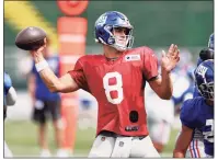  ?? Ron Schwane / Associated Press ?? Giants QB Daniel Jones throws a pass agianst the Browns during a joint practice on Thursday in Berea, Ohio.