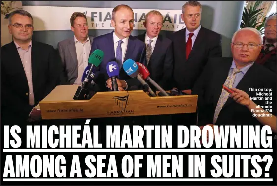  ??  ?? Thin on top:
Micheál Martin and
the all-male Fianna Fáil doughnut