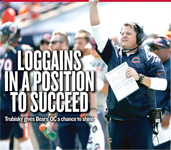  ??  ?? Bears offensive coordinato­r Dowell Loggains feels for Mike Glennon, who was benched, but he’s also excited about helping rookie quarterbac­k Mitch Trubisky. | NAM Y. HUH/ AP