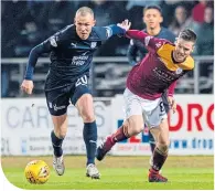  ??  ?? Dundee’s Kenny Miller goes past Kyle Jacobs