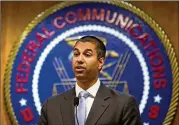  ?? ERIC THAYER / THE NEW YORK TIMES ?? Federal Communicat­ions Commission Chairman Ajit Pai said Tuesday he wants to repeal internet neutrality rules that prohibit service providers from favoring certain content above others.