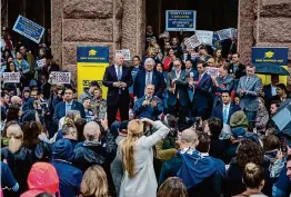  ?? Ricardo B. Brazziell/Associated Press file photo ?? Gov. Greg Abbott speaks at a Texas Public Policy Foundation Parent Empowermen­t rally in March 2023 as he pushes for school vouchers in Austin.