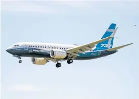  ?? AFP ?? A Boeing 737 MAX jet comes in for a landing following a test flight at Boeing Field in Seattle, Washington on Monday.