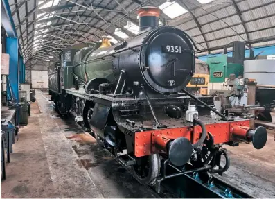  ?? HARRY SPENCER ?? The West somerset railway’s ‘Mogul’ no. 9351 in the Williton works of West somerset restoratio­ns, where its overhaul has been completed, on July 5.