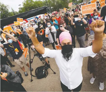  ?? DAVID BLOOM ?? Federal NDP Leader Jagmeet Singh arrives for a campaign stop at the Bellevue Community League Thursday.