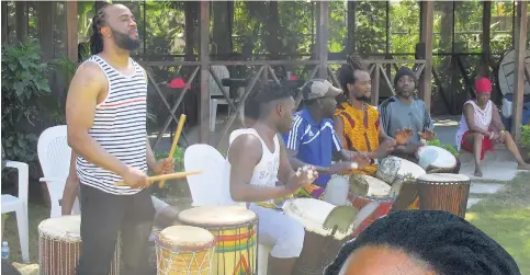  ??  ?? Drummers provide music for dancers at the Jamaica Africa Dance Arts and Culture Festival at JAMVIlla in Mammee Bay, St Ann.
