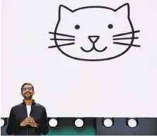  ??  ?? Google CEO Sundar Pichai opens the conference with his keynote speech. He told the audience that artificial intelligen­ce will be the company’s new focus.