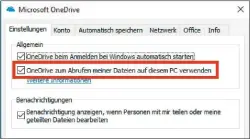  ??  ?? Der Onedrive-Client bietet als Option die Möglichkei­t, mit einem anderen PC über den Clouddiens­t auf die lokalen Daten der Festplatte zuzugreife­n.