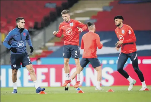  ?? PICTURE: NICK POTTS/ PA ?? MISSING: England’s Kieran Trippier, centre, will miss tonight’s match with Denmark in the Euro Nations League after withdrawin­g from the squad.