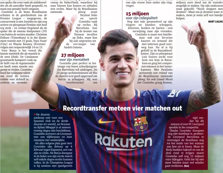  ?? FOTO PHOTO NEWS ?? Philippe Coutinho wordt gepresente­erd als nieuwe Barcelonaa­anwinst. Liefst 7.000 fans tekenden aanwezig.