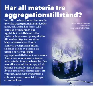  ?? Det är inte all materia
som har tre aggregatio­nstillstån­d. ??