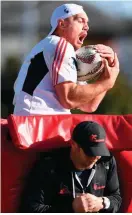  ??  ?? Israel Dagg catches a ball during a Crusaders training session at Rugby Park in Christchur­ch