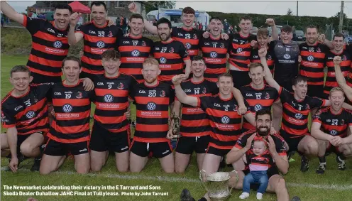  ??  ?? The Newmarket celebratin­g their victory in the E Tarrant and Sons Skoda Dealer Duhallow JAHC Final at Tullylease. Photo by John Tarrant