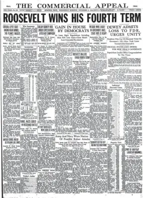  ?? THE COMMERCIAL APPEAL FILE PHOTO ?? A historic front page from Nov. 8, 1944.