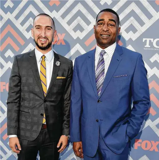  ?? Left: Roy Rochlin / FilmMagic; Top: Alberto E. Rodriguez / Getty Images ?? Nick Wright, left, spent four years as a host at SportsRadi­o 610 before landing with FS1. Beginning Tuesday, he’ll co-host “First Things First” with former NFL star Cris Carter.