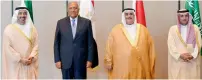  ?? AP ?? Foreign Ministers Abdullah bin Zayed Al Nahyan of the UAE, Sameh Shoukry of Egypt, Khalid bin Ahmed Al Khalifa of Bahrain and Adel Al Jubeir of Saudi Arabia during their meeting in Manama. — Stocks fall