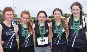  ??  ?? Aisling Power, Becca Bawden, Grace Costello, Alannah Byrne and Aoife Nic Eochaidh, double bronze medal winners from United Striders.