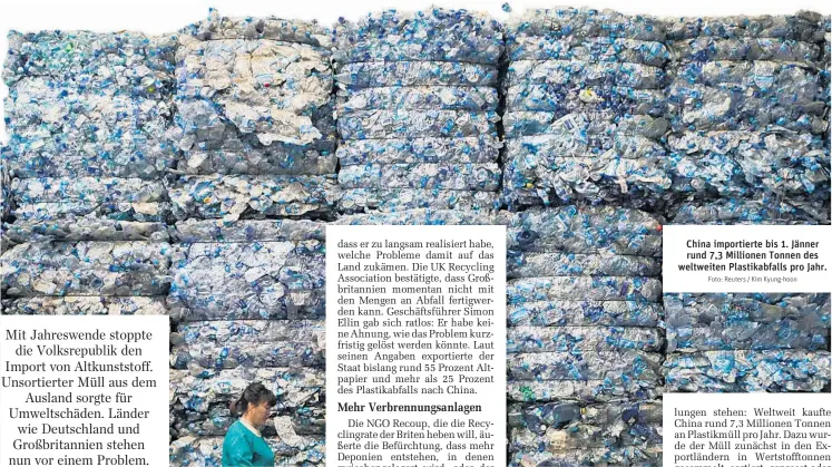  ?? Foto: Reuters / Kim Kyung-hoon ?? China importiert­e bis 1. Jänner rund 7,3 Millionen Tonnen des weltweiten Plastikabf­alls pro Jahr.