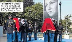  ??  ?? The coffins of Simone Veil and her husband Antoine are carried to the Pantheon in Paris