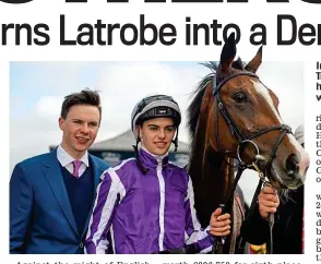  ??  ?? In the blood: (left and right) Trainer Joseph O’Brien and his jockey brother Donnacha with Happily at the Curragh