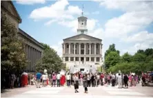  ?? COURTNEY PEDROZA/THE TENNESSEAN ?? Protesters gather against anti-abortion legislatio­n at Legislativ­e Plaza in 2019 in Nashville.