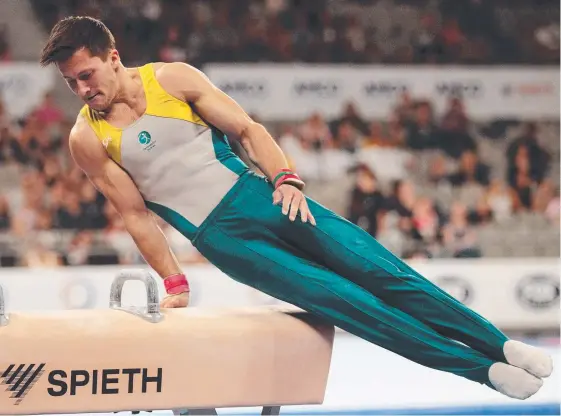  ?? Picture: AAP IMAGE ?? Michael Tone competes in the pommel horse event at the World Cup gymnastics finals in Melbourne.