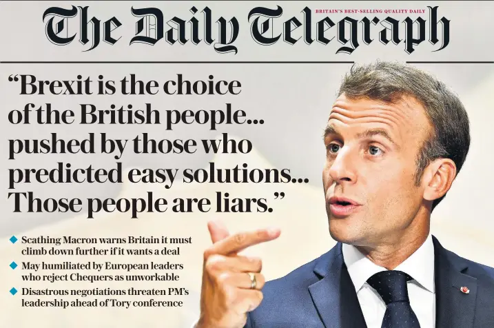  ??  ?? ** Emmanual Macron launched a strident attack on British Brexiteers in Salzburg yesterday