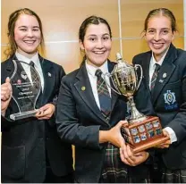  ?? Photo: David Martinelli ?? CASE WON: Fairholme College students (from left) Alissa Woods, Sienna Davis and Lilli Anderson took out the USQ Secondary Schools Moot Competitio­n.