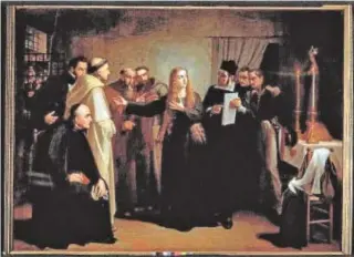  ??  ?? El lienzo «Mariana Pineda en capilla», creado en 1862 por el artista Juan Antonio Vera Calvo, recoge el momento anterior al ajusticiam­iento