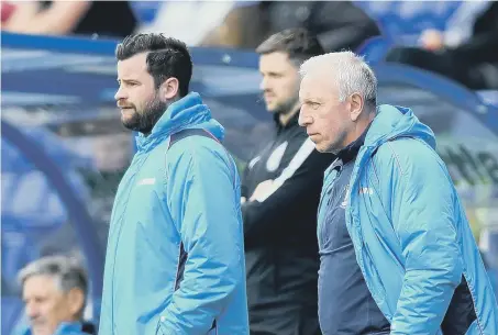  ??  ?? Pools caretaker boss Matthew Bates, with assistant Ged McNamee.