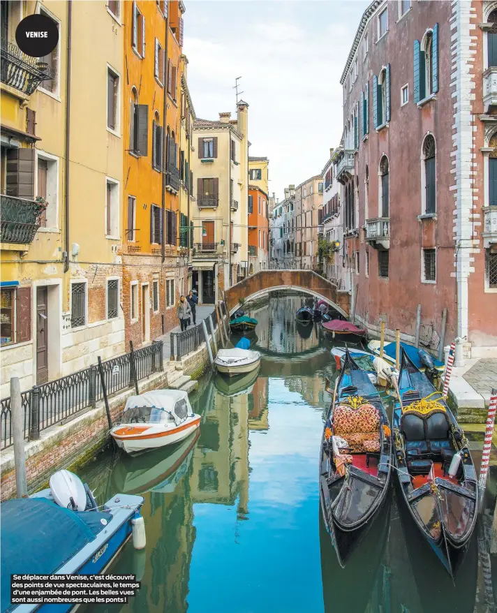  ??  ?? Se déplacer dans Venise, c’est découvrir des points de vue spectacula­ires, le temps d’une enjambée de pont. Les belles vues sont aussi nombreuses que les ponts !