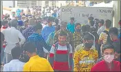  ?? HT PHOTO ?? Candidates coming out of a centre after appearing in the AU entrance exam in Prayagraj on Wednesday.