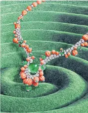  ?? ?? Featuring ribbed coral and emerald beads, Recif necklace celebrates the beauty of coral reefs.