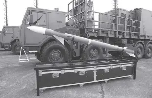  ?? PHOTOS COURTESY OF PAF ?? A TYPICAL PAF GBAD battery featuring its anti-air missile and trucks along with its logistics, firing units and surveillan­ce systems.